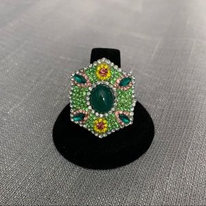 316L STS - Large Gemstone Center Colorful Crystal Accent Stones